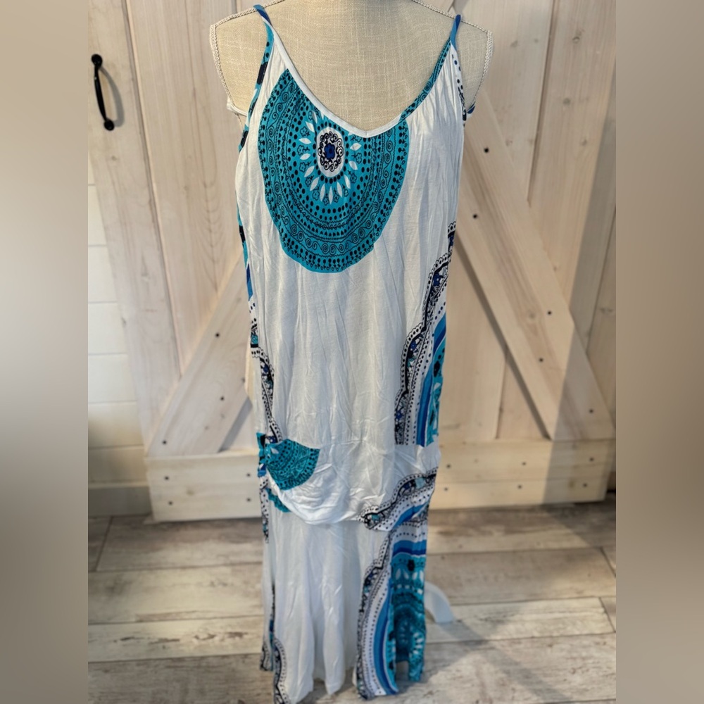 Elegant Blue and White Maxi Dress